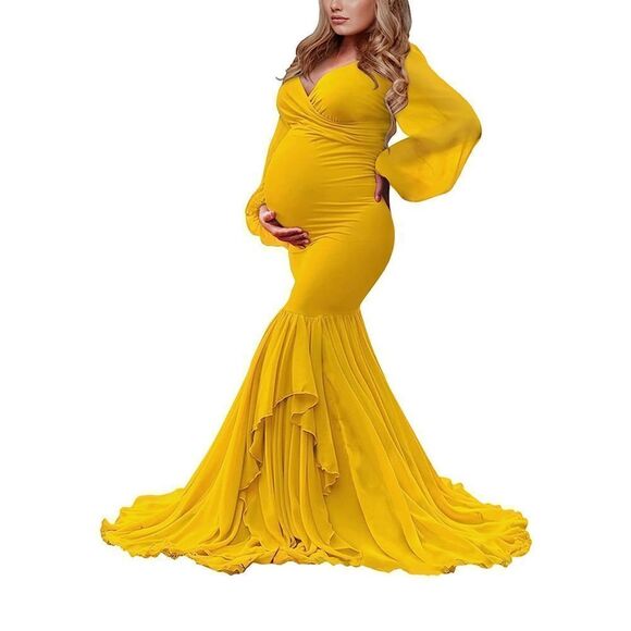NEW Long Chiffon Mermaid Maternity Dress Photoshoot Baby Shower XS - Picture 1 of 6